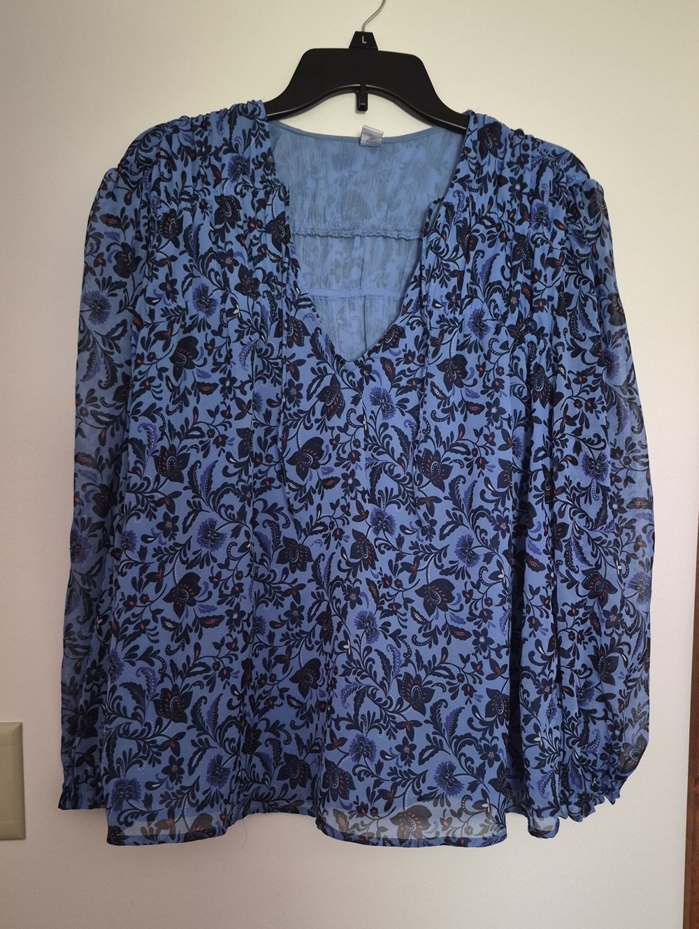 Old Navy Blue Floral Long Sleeve Peasant Blouse Sz L